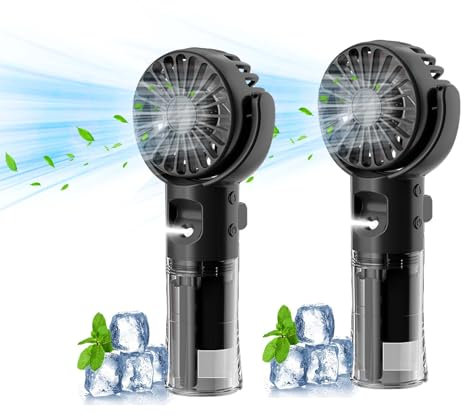 Handventilator mit Wasserkühlung, Tragbarer Handventilator USB Wiederaufladbarer, 4 Geschwindigkeiten, Mini Ventilator mit Wasserkühlung Hand, Ventilator Akku Hand Fan für Reisen Büro (Schwarz * 2)