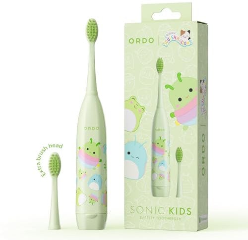 Ordo Squishmallows Toothbrush, Sonic Battery Toothbrushes for Kids, Soft Bristles, Extra Brush Head Inc, Gift for Kids Aged 4 Years and Up, Battery Included, Rutabaga