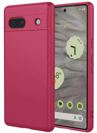 SHAANS Case for Google Pixel 7a Liquid Silicone Rubber Phone Cover Soft Matt Finish with Soft Microfibre Lining (Berry Red)