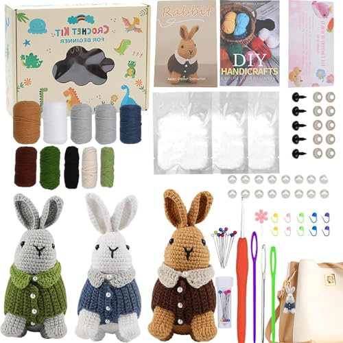 Misaakoeq Häkelset für Anfänger,Häkelset Tier | 3 Stück gehäkelter, gehäkeltes Stofftier | Gehäkelte Tiere, Häkeltaschen-Set für Geburtstage, Muttertag, Valentinstag, Erntedankfest