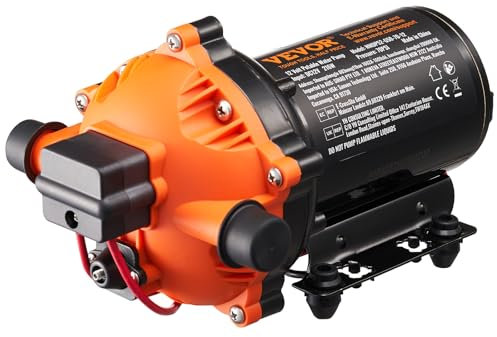 VEVOR Bomba de Diafragma 12 V 18,93 L/min Bomba de Agua de 3 Cámaras con Interruptor de Presión Automático Ajustable de 40 a 100 PSI, 70 PSI, Puerto MNPT de 12,7 mm para Camión de Comida, Autocaravana