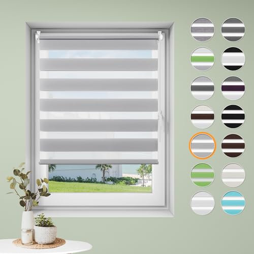 Doppelrollo klemmfix ohne Bohren Rollos für Fenster ohne Bohren Grau B80 x H200cm-Stoffbreite 76cm Fensterrollo Klemmrollos für Fenster ohne Bohren Rollo Springrollos Sonnenschutz & Sichtschutz
