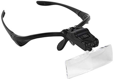 ZHANGYON Magnifying Glasses Magnifier Headband Magnifier with 2 Light, Head-Mounted Handsfree Reading Magnifying Glasses, Jeweler,Watch Loupe, 5 Replaceable Lenses,BlackAccessories Hardware Tools
