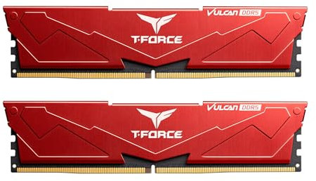 TEAMGROUP T-Force Vulcan DDR5 64GB (2x32GB) 6400MHz (PC5-51200) CL34 Desktop Memory Module Ram for 600 700 Series Chipset XMP 3.0 Red FLRD564G6400HC34EDC01