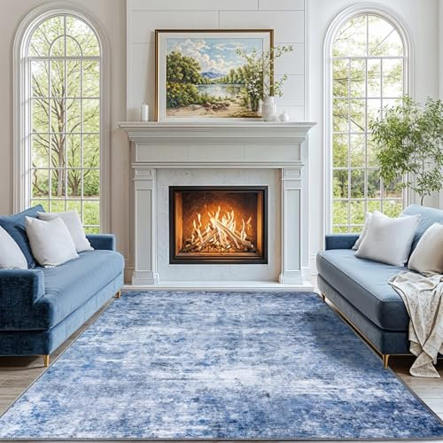 AiAngu Abstrakte Teppich Schlafzimmer 140x200cm, Super Weicher Wohnzimmerteppich für Esszimmer Schlafzimmer, Waschbar rutschfest Kunstwolle Teppiche(Blau)