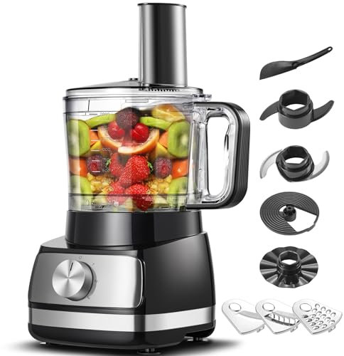 Food Processor, TopStrong 800W Food Processor Multifunctional for Chopping, Slicing, Shredding, Mixing and Kneading Dough, 3 Speeds with Pulse, 3-in-1 Cutting Disc, Dishwasher Safe Parts, Silver