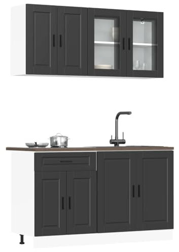 Emmtore 4-TLG. Küchenschrank-Set Holzwerkstoff, Küchenzeile Einbauküche, Schrank-Set, Unterschrank, Küchenschrank, Hängeschrank,Schwarz
