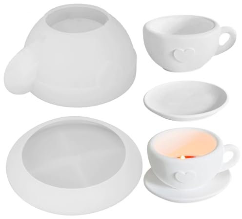 2PCS Candle Holder Mold, Soft Flexible Silicone Molds, Coffee Cup with Saucers, Easy to Release DIY Candle Vessels Mould for Home Decor Gifts