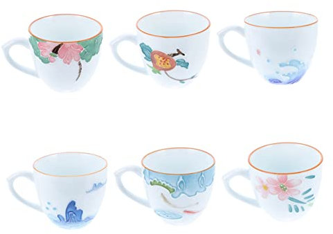 KICHOUSE 6pezzi Tazze da tè in Ceramica Dipinte Mano Resistenti e Compatte per Infusione di tè Verde e Nero con Design retrò Raffinato per Uso Quotidiano