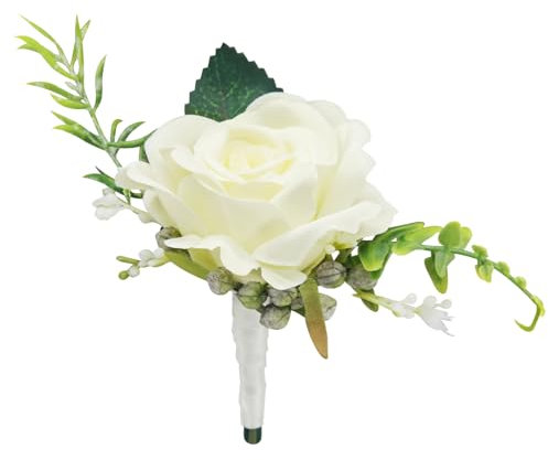Décoration de fleur artificielle de rose blanche, exquise décoration de boutonnière de mariage pour hommes, adaptée aux mariages, fêtes d'anniversaire et anniversaires de mariage