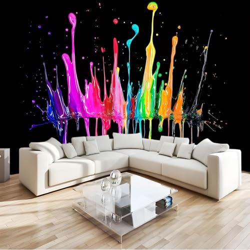 3D Mural W300 X H210 Cm Wall Mural Paint Splash Graffiti Versatile Photo Wallpaper & Wall Sticker, for Bedroom Living Room & Home Décor, Including Kids’ Room Art Poster Black