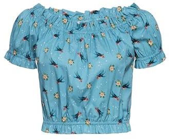 Queen Kerosin Damen Cropped Top · Carmen Ausschnitt · Sommer · Pin-up · Rockabella · Rockabilly · Tattoo · Oldschool · Vintage · Retro · Swallow · Puffärmel · Rüschen · Sommer · Oldschool Tattoo