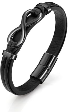 PiercingJak Herren Armband Unendlichkeitszeichen Infinity Armbänder Schwarz Lederarmband Unendlichkeit Glück Schmuck Liebe Freundschaft Geschenke für Männer Partner Freund