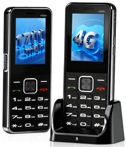 4G Telefono Cellulare per Anziani con Tasti Grandi e Base di Ricarica | Supporto SIM Doppio, Volume Elevato, Pulsante SOS, Display da 2,4”, 288 Ore di Standby, Chiamata Rapida, Fotocamera, USB-C