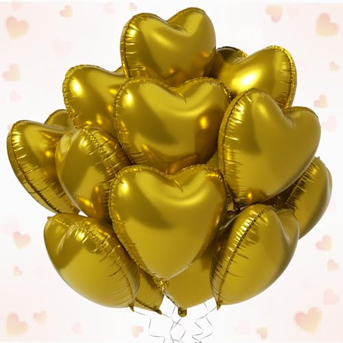 Tayuvira 25 Stück Herz Folienballon Gold 18 Zoll,Valentinstag Luftballons,Love Dekoration,Herzluftballons,Heliumballon Herzen,folienballon herz für Geburtstag Hochzeit Valentinstag Party