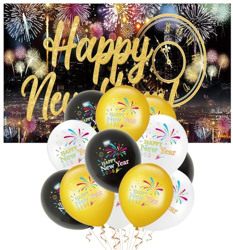 Buntes Feuerwerk Happy New Year Banner für 2026 Silvester Dekoration, Silvester Deko, Extra Große Happy New Year Banner, Silvesters Thema Party für Neujahr Indoor, Hintergrund Banners, 180×110cm