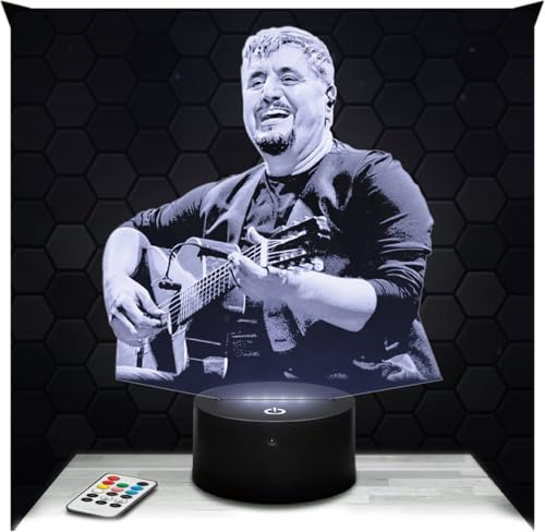 Lampephoto.fr - Lampe Pino Daniele 3D Touch Nachtlicht Italienischer Sänger | Made in France, Sockel & Größe wählbar, dimmbar, Batterie/USB, HD-Lasergravur, Geschenk für Sie & Ihn