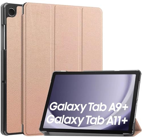 iCatchy for Samsung Galaxy Tab A11 Plus Case 11 Inch 2025, iCatchy Leather Stand Cover Galaxy Tab A11 Plus Samsung A11 Tablet Case, SM-X310 SM-X315 SM-X236 5G, Translucent Hard Shell Back, Rose Gold