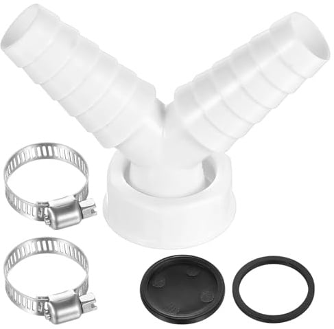 Universal Washing Machine Drain Y Splitter Adapter Kit - 19-24mm Double Hose Connector for Dishwasher & Laundry, Includes 2 Stainless Steel Clamps, Leak-Proof Easy Install Drainage Divider ﻿