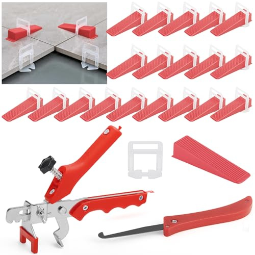 Yurifaz Sistema de Nivelación de Azulejos 2mm, 300 Cuñas Niveladoras Suelo, 100 Reutilizables Espaciador, 1 Alicate y 1 Raspador de Juntas para DIY Instalación de Cerámica