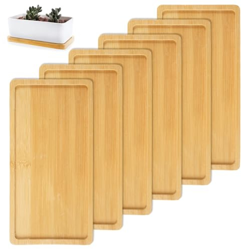Lot de 6 Plateau en Bambou Rectangulaire pour Nourriture, 17.5 x 8.8 x 1 cm