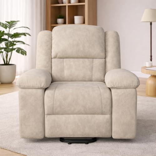 KOOPMAD Massagesessel elektrisch mit Aufstehhilfe, Relaxsessel Fernsehsessel mit Liegefunktion 160°, Heizfunktion & Liegefunktion, Einzelsofa, TV Sessel Senioren, Polstersessel mit Fußstütze (Beige)