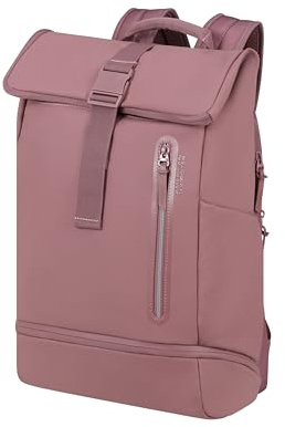 American Tourister Urban Tide - Rolltop Laptop Rucksack 15.6, Wasserabweisender Business & Reise Rucksack mit Schuh-/Kleiderfach, für Büro, Schule & Uni - Rosa (Galactic Mauve)