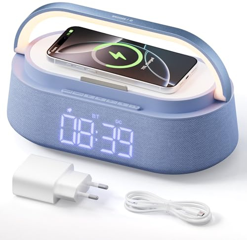 COLSUR Radiosveglia Digitale con Ricarica Wireless, Radio FM | Speaker Bluetooth Portatile con Sveglia con Allarme con Timer Luce Noctturna, Display LED Regolabile