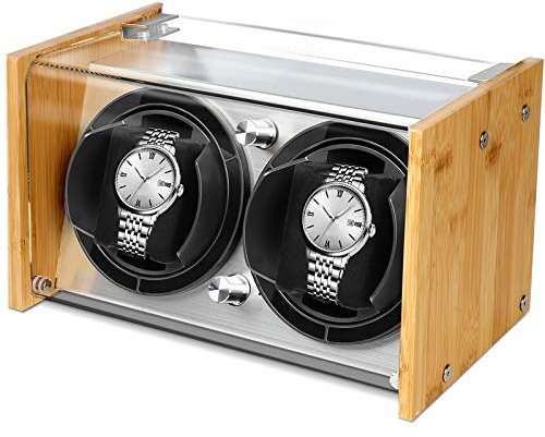 Watch Winder Smith Quiet Bamboo Watch Winder 2 for Automatic Watches, Vertical Rest Timer Function for Easy Glance