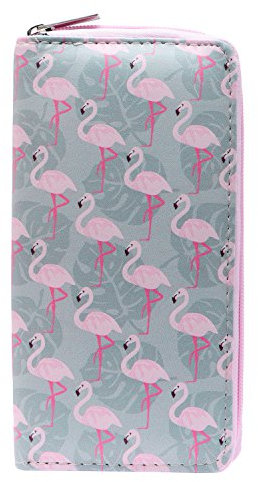 DonDon Geldbörse Damen mit Reißverschluss Portemonnaie Geldbeutel Damen Kinder Mädchen Flamingos