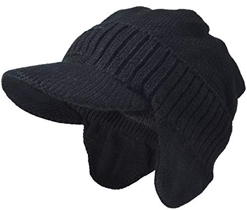 Männer Gestrickte Visier Mütze Vlies Gefüttert Stulpe Winter Täglich Strickmützen (Ohrenschützer-Schwarz)