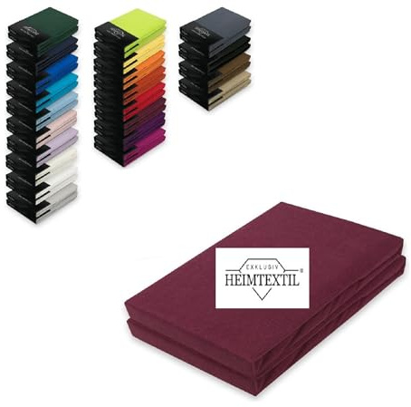 EXKLUSIV HEIMTEXTIL Jersey Spannbettlaken Marke Doppelpack 180-200 x 200 cm 100% Baumwolle, Öko - Tex Zertifiziert, Markenqualität, Matratzenhöhe bis 25 cm, Bordeaux
