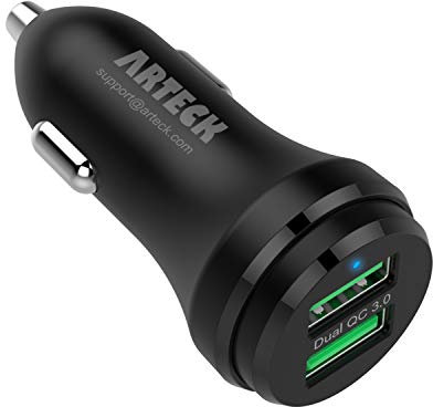 Car Charger, Arteck 40W 2 Quick Charge 3.0 USB Port Adapter with Dual QC 3.0, Compatible iPhone 15, 15 Pro, 15 Pro Max, 14, 14 Pro, iPhone 13, SE, 12, 12 Pro, 11, iPad, Samsung Galaxy Note And More