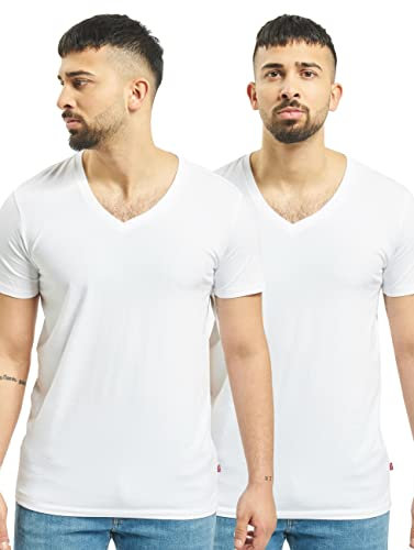 Levi's Levis Men V-Neck 2p T-Shirt, Blanco (White 300-01), S (Pack de 2) para Hombre