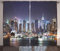 ABAKUHAUS New York Rustikaler Vorhang, Manhattan-Skyline nachts, Wohnzimmer Universalband Gardinen mit Schlaufen und Haken, 280 x 260 cm, Orange Blau