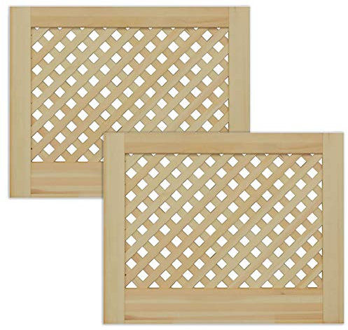 Gittertür Holztür natur 39,5 x 49,4 cm Schranktür Raumteiler Schiebetür für Regale, Schränke, Möbel | Kiefer Holz unbehandelt | Doppel-Paket 2-er Pack