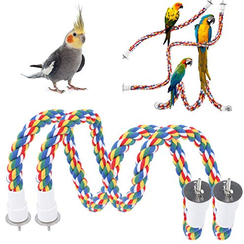 Bird Rope Perch 2 Pack Bendable Cotton Climbing Toy for Parrots Parakeets Cockatiels Budgies, Colorful Bird Cage Accessories Chewing Perch Stand for Playing Exercise, 80cm