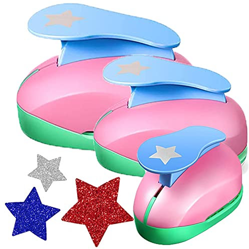 VSREI Stanzer Set, 3 Stück Papierstanzer Motivlocher Stanzer Set,Pentagramm Stern Sternenstanzer für Geschenkanhänger, Basteln, Scrapbooking, Fotos, Grußkarten(9mm,16mm,25mm),Zufällige Farbe