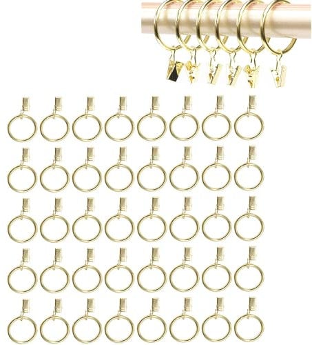 HechoVinen Vorhang-Clip mit Ring, 40 Stück, Gardinenstangenhaken, Eisen-Vorhang-Hänge-Clips zum Aufhängen von Vorhängen, Fotos, getrocknete Blumen, goldfarben