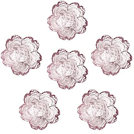 Yalucky Pink Cherry Blossom Small Glass Bowl Dipping Bowls Mini Crystal Tea Bag Holder Soy Sauce Snack Dish Dip Bowls Serving Dishes Candle Holders Cute Room Decor Set of 6