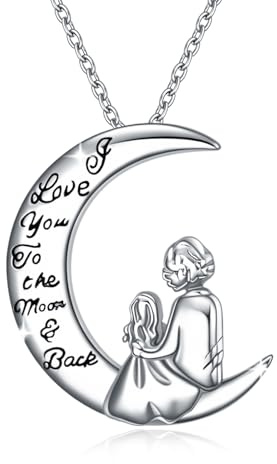 WINNICACA Mutter und Tochter Halskette 925 Sterling Silber Ich liebe dich zum Mond und zurück Anhänger Kette Geschenke für Oma Nana Mama Frauen zum Muttertag