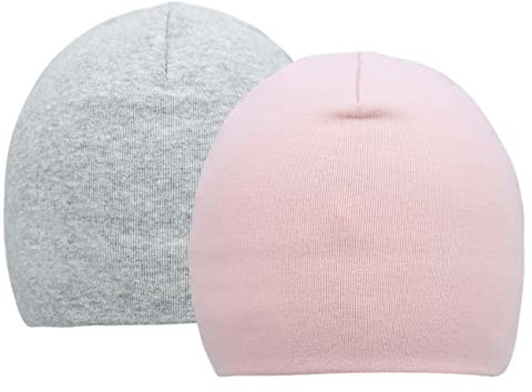 Baby Beanie für Jungen Mädchen, Kleinkind Mütze Herbst Winter 2er Set(48M) (6-24 Monate, Zweilagige: Grau+Rosa)