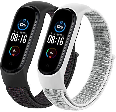Tobfit Armband Kompatibel mit Xiaomi Mi Band 5 / Mi Band 6 / Mi Band 4 / Mi Band 3 / Amazfit Band 5, Nylon Weiches Atmungsaktives Armband für Mi Band 6/5/4/3 / Amazfit Band 5 (Schwarz+Grau)