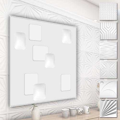 HEXIM 3D Wandpaneele, PVC Kunststoff weiß - Abstrakt Design Paneele 50x50cm Wandverkleidung (0.25QM HD009) Wandverblendung Verblender