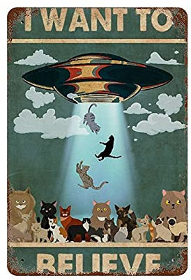Xiddxu Vintage-Wandposter aus Metall mit der Aufschrift I Want to Believe in UFO, Metallschild, Heimdekoration, Wandkunst, Dekoration für Garage, Bar, Restaurant, Küche, Café, Pub, 20,3 x 30,5 cm,