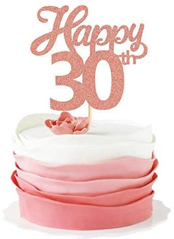 Blumomon 3Pcs Happy 30th Cake Topper Rose Gold Glitter Number 30 Thirty Birthday Cake Pick Decorations for Cheers to 30 Years Old 30th Birthday Wedding Anniversary Party Supplies