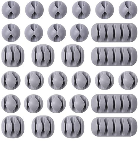 URAQT Kabelclips Kabelhalter, 30pcs Vielzwecke Kabelführung Kabel Organizer Set für Schreibtisch, Netzkabel, USB Ladekabel, Ladegeräte, Audiokabel (Grau)