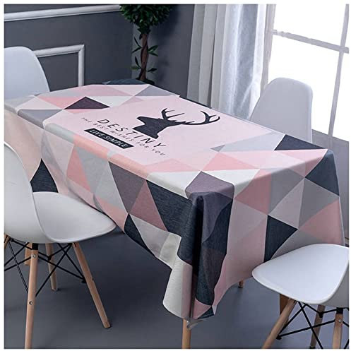 EHOMERY Filu Tischdecke Tische Mit Decken Rehkopf Abwaschbare Tischdecke Wasserdicht Tischtuch Frühling Rosa Tischschutz Dekoration 140X230Cm