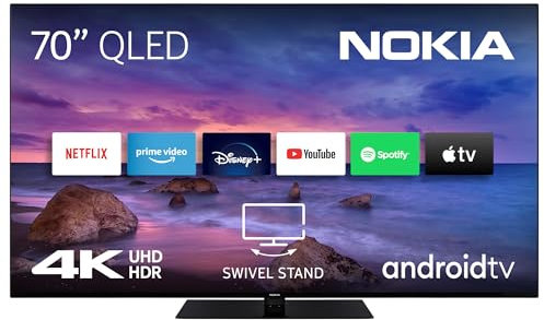 Nokia 70 Zoll (177cm) QLED 4K UHD Fernseher Smart Android TV (Netflix, Prime Video, Disney+), Sprachsteuerung: Google Assistant, beleuchtete Fernbedienung, Dolby Vision - QN70GV315ISW - 2023
