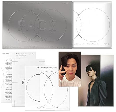 JIMIN OF BTS - [FACE] (Weverse Albums Ver.) Outer Box + Wrapping Paper + Booklet + Lyrics Paper + User Guide + QR Post Card + Writing Note + Photo Card + 2 Extra Photocards